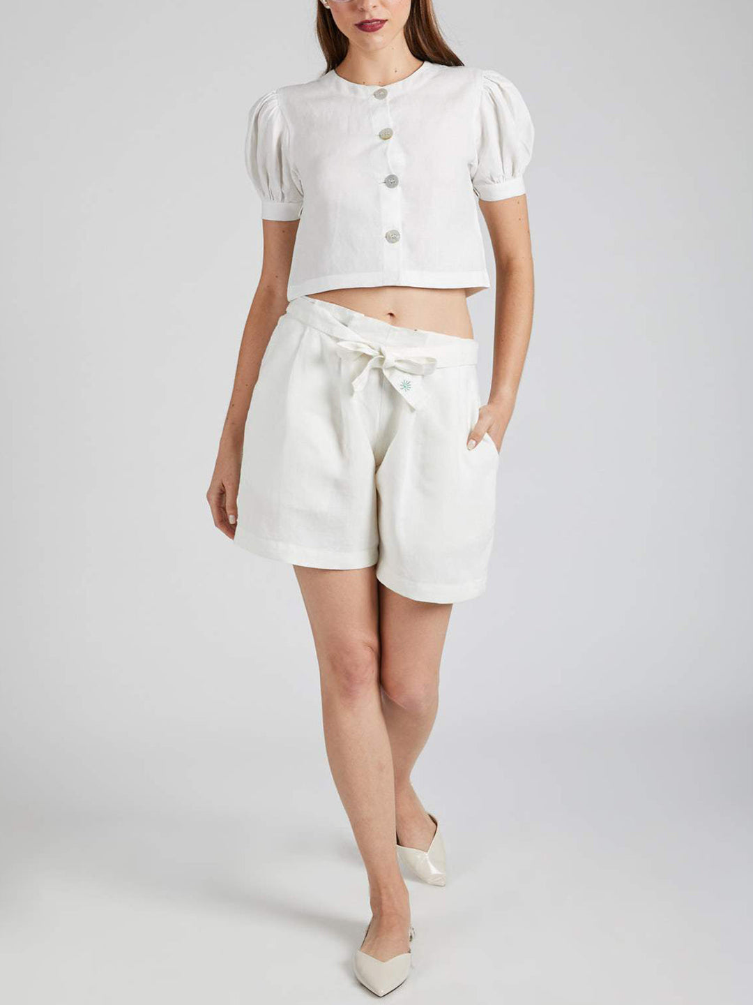 Gleam Tie Up Shorts White B Label