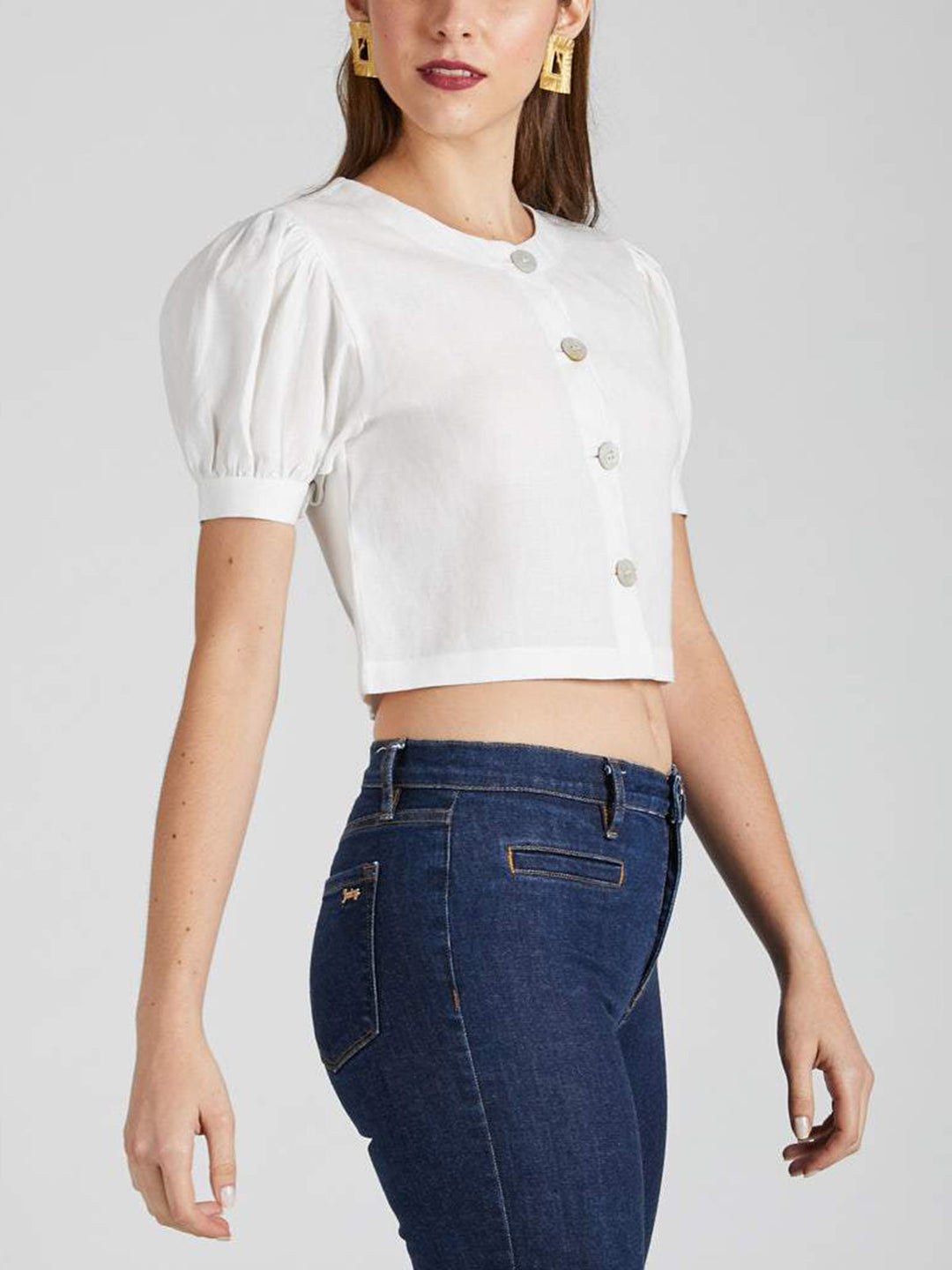 Flame Puff Sleeve Top White