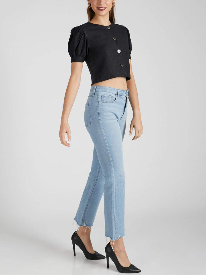 Flame Puff Sleeve Top Black