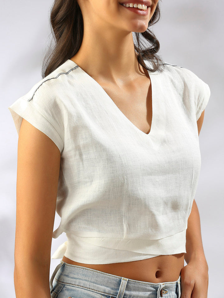 Cider V Neck Top- White