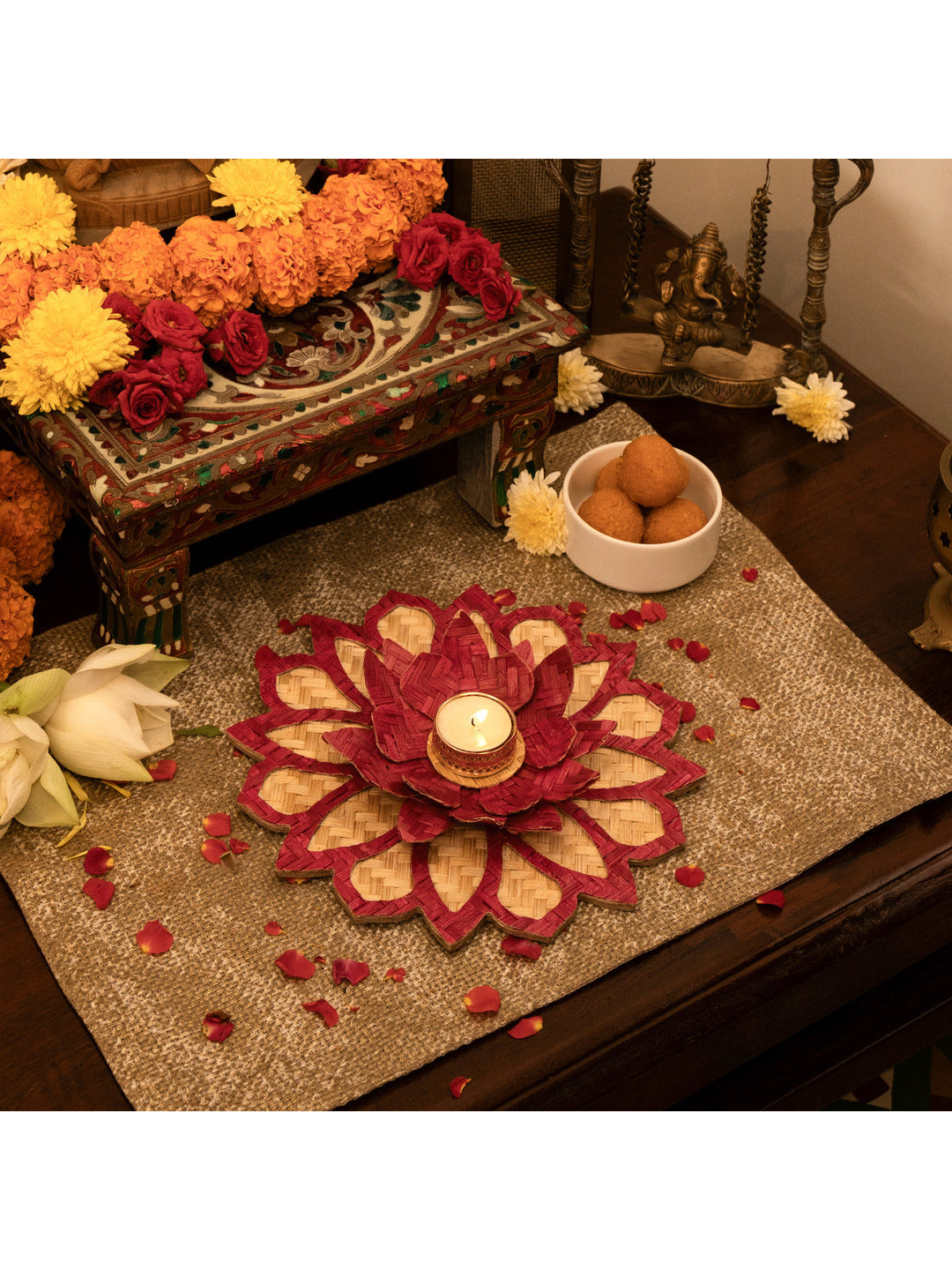 Rangoli with Phool Tea Light Holder Small Greenkraft