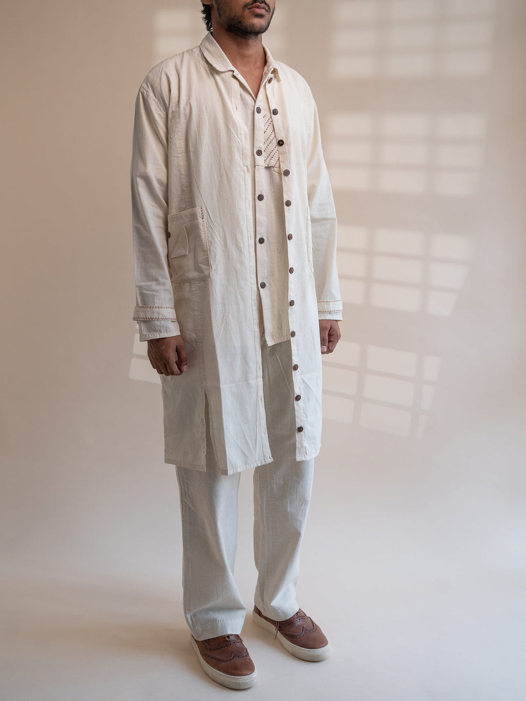 Dawning Unisex Button Down Overlay Off White Lafaani