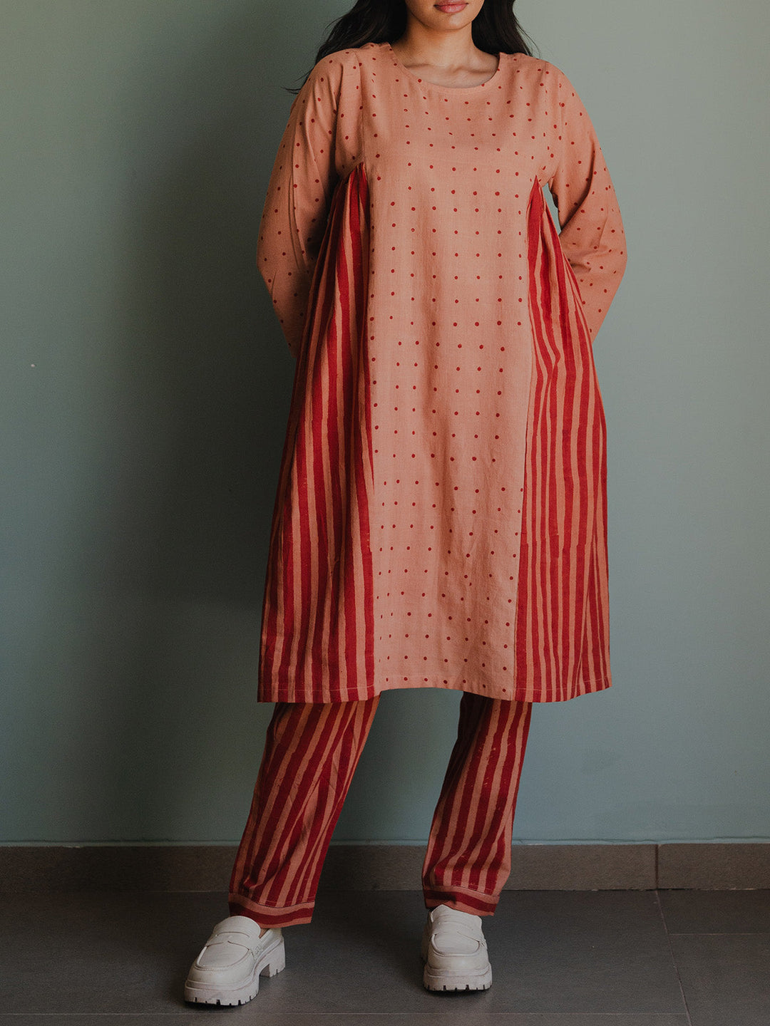 Shrub Set Peach - Handspun Cotton Kurta for women in Peach/Blush color