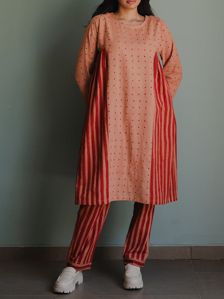 Shrub Set Peach - Handspun Cotton Kurta for women in Peach/Blush color