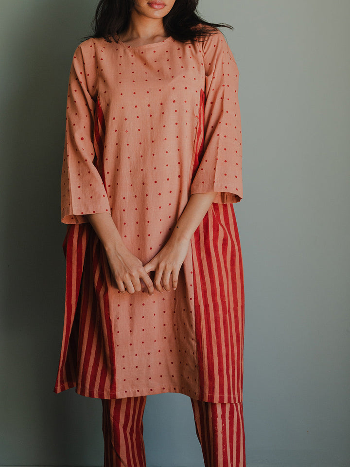 Shrub Set Peach - Handspun Cotton Kurta for women in Peach/Blush color