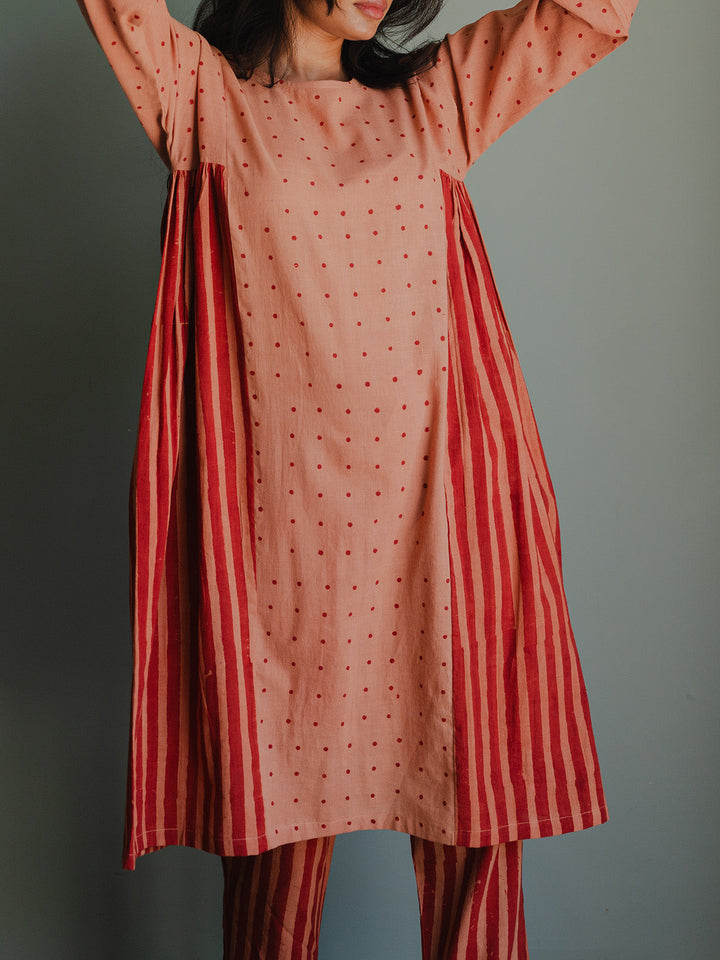 Shrub Set Peach - Handspun Cotton Kurta for women in Peach/Blush color