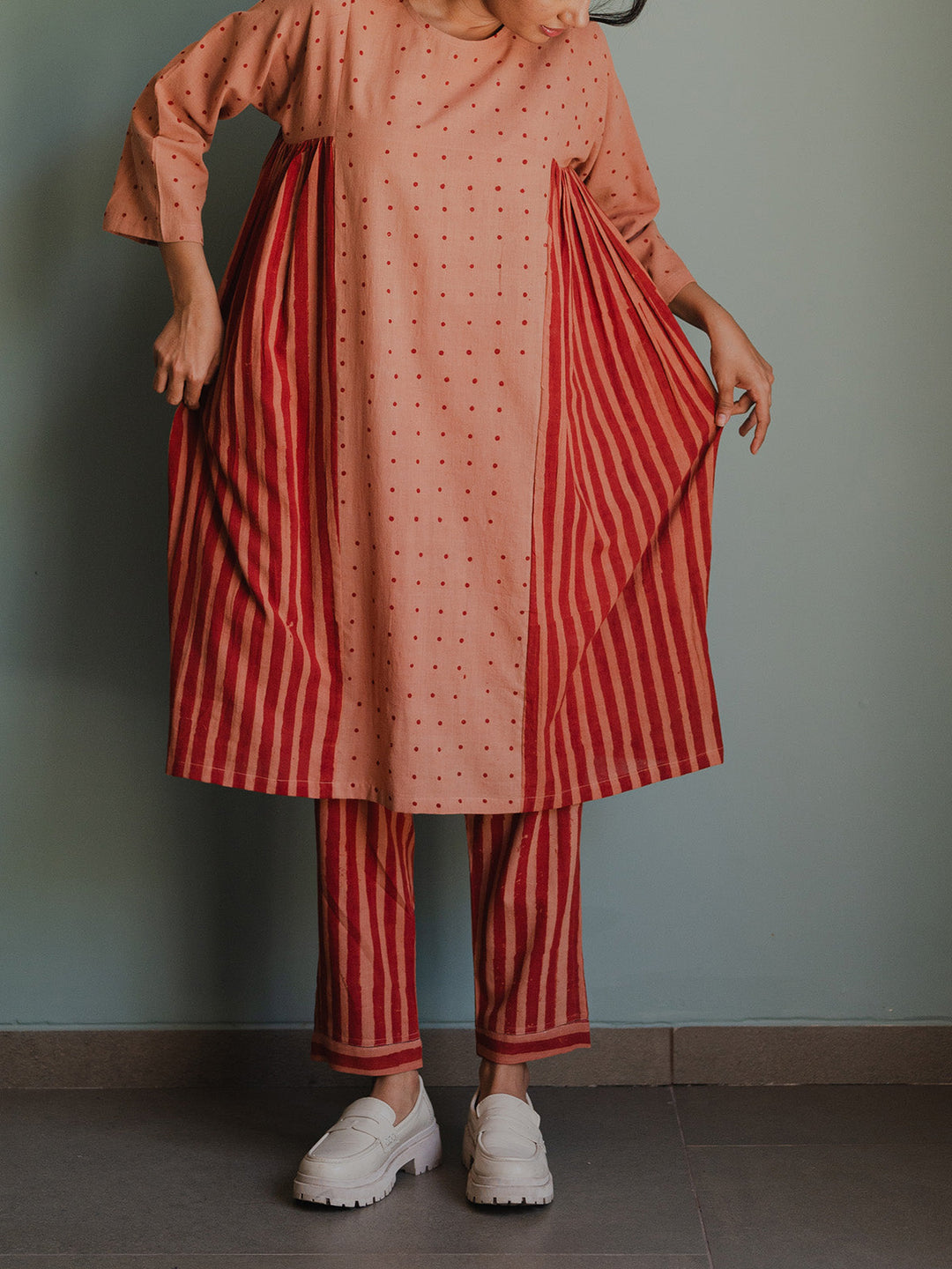 Shrub Set Peach - Handspun Cotton Kurta for women in Peach/Blush color