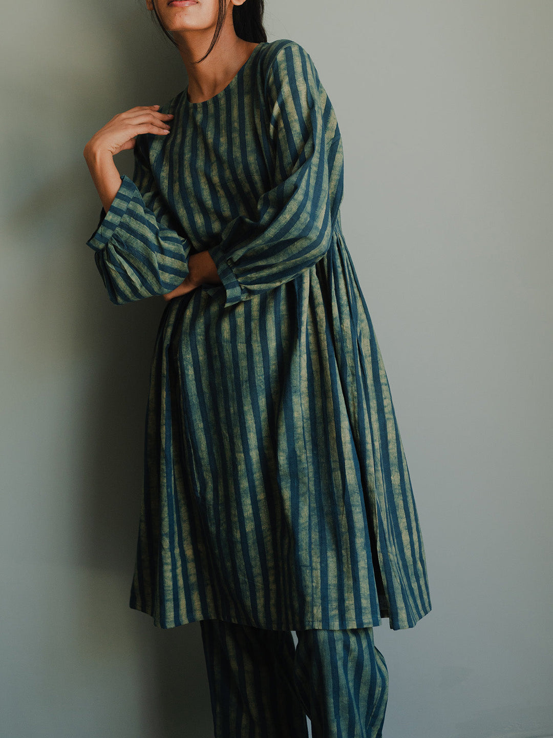 Diver Set Blue - Handspun Cotton Kurta for women in Blue color