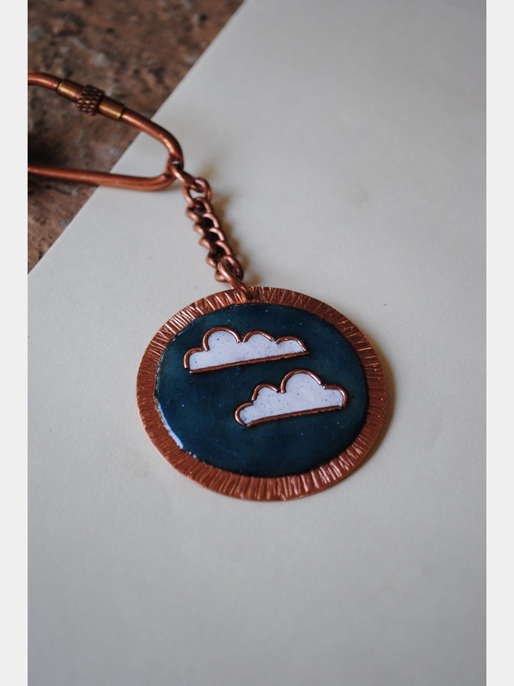 Handcrafted Copper Enamel Keychains (Set of 3) - Clouds/Sun/Earth Ekibeki