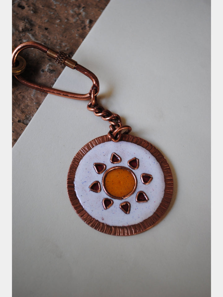 Handcrafted Copper Enamel Keychains (Set of 3) - Clouds/Sun/Earth Ekibeki