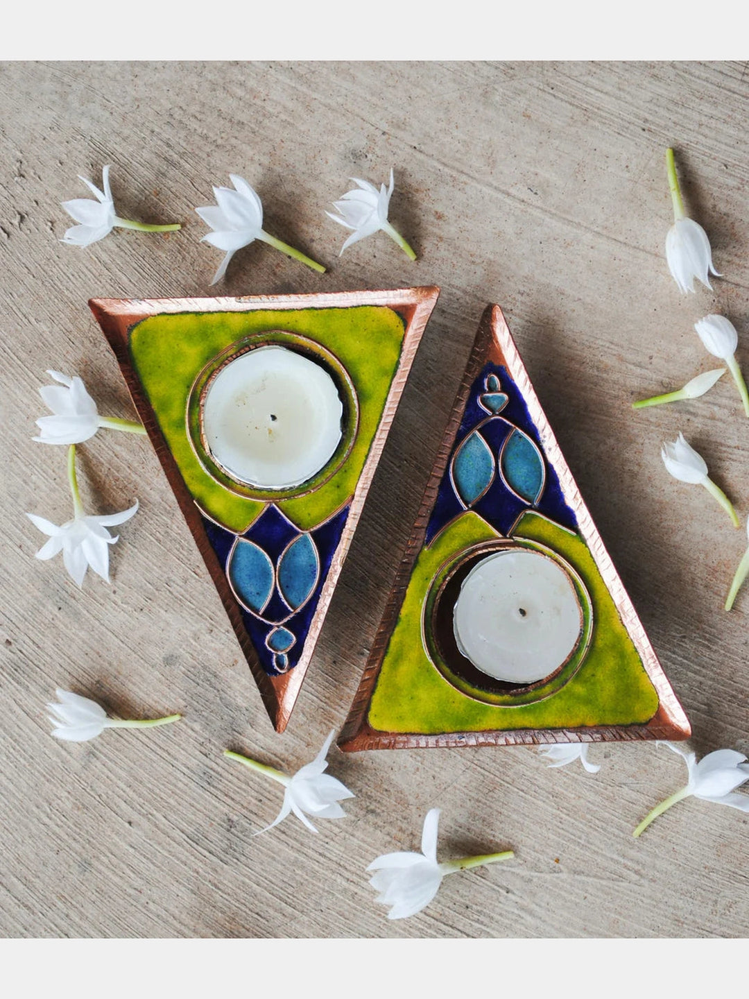 EkiBeki Handcrafted Tealight Holder Rangoli Green (Set of 2) Ekibeki