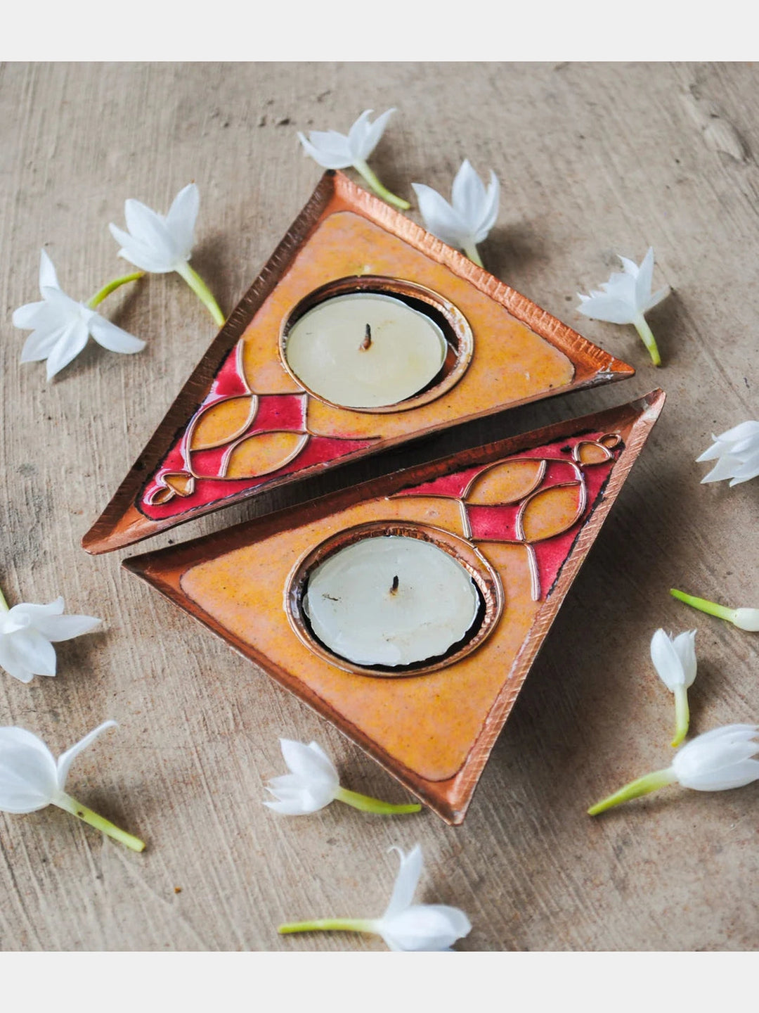 EkiBeki Handcrafted Tealight Holder Rangoli Yellow (Set of 2) Ekibeki