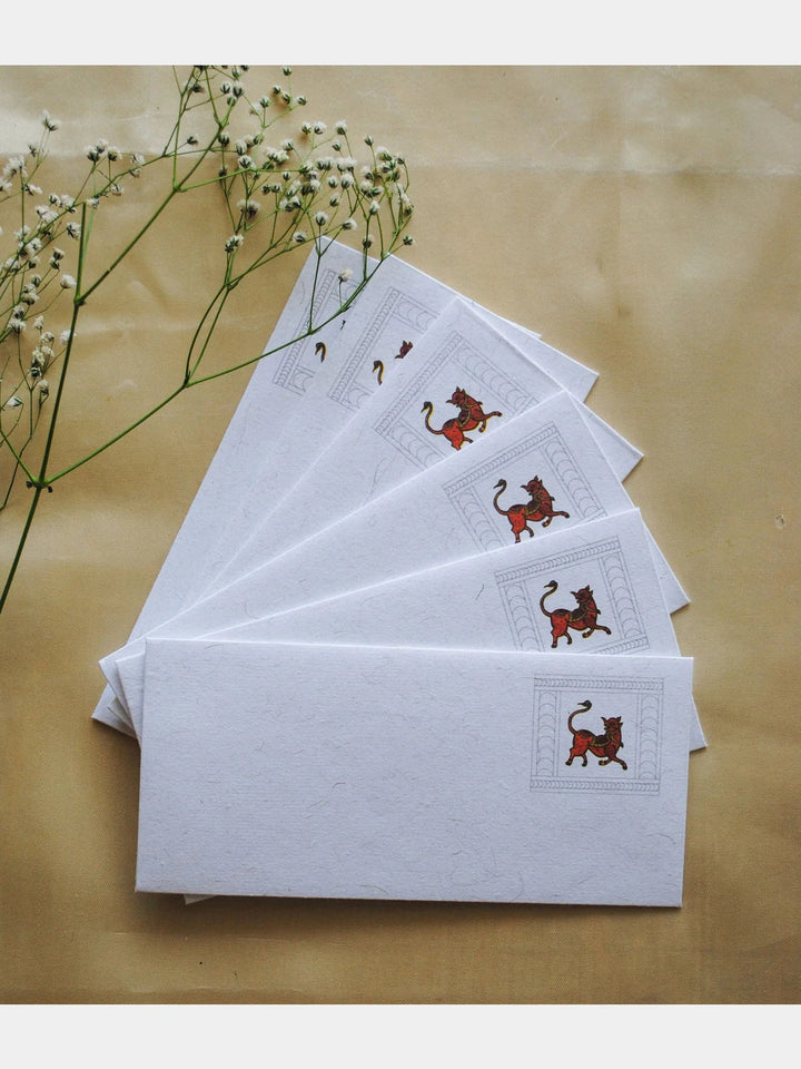 Chitrakathi Mayur White Handmade Gift Envelopes (4 Sets of 2 Envelopes) Ekibeki