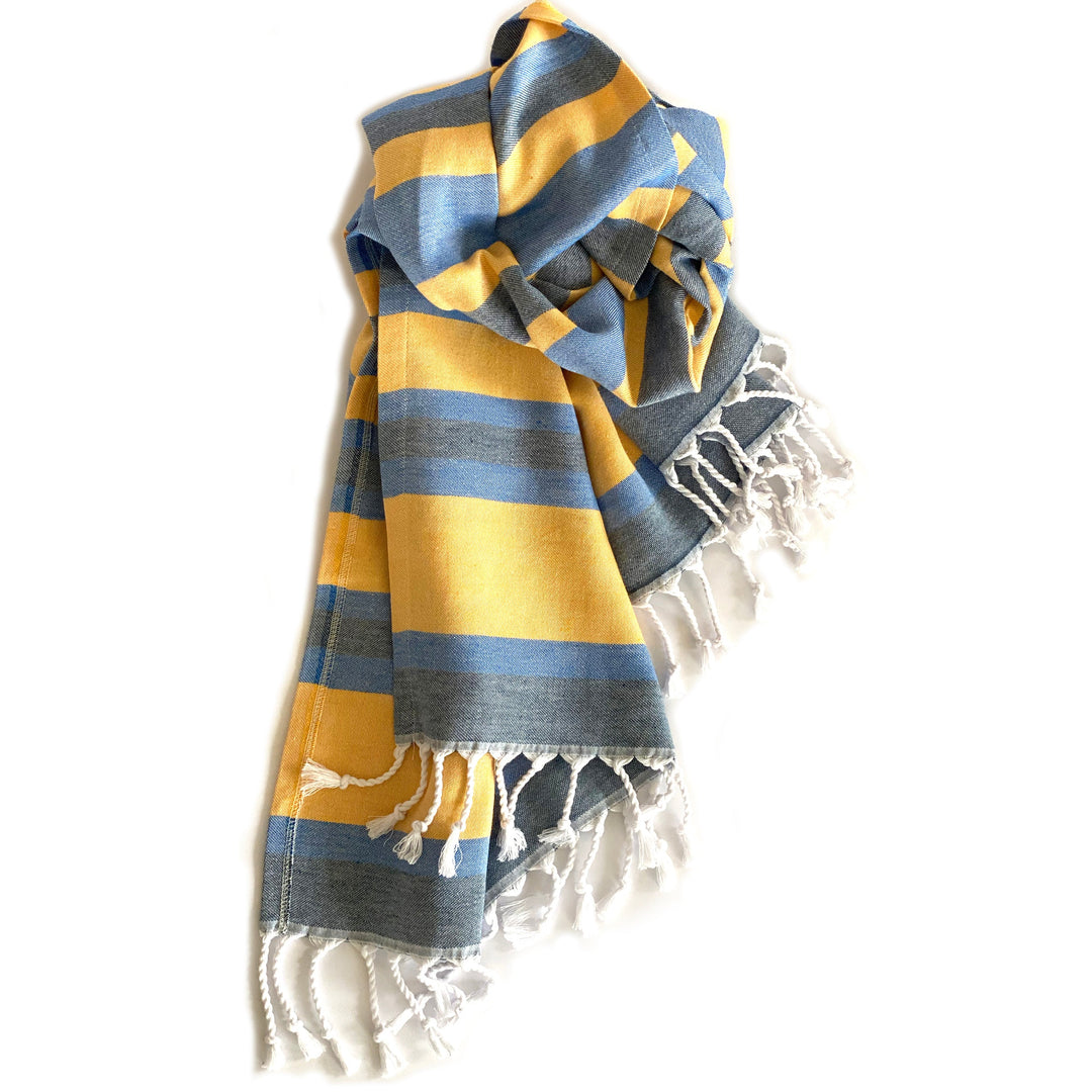 Samara Blue & Yellow Turkish Towel Hilana Upcycled Cotton