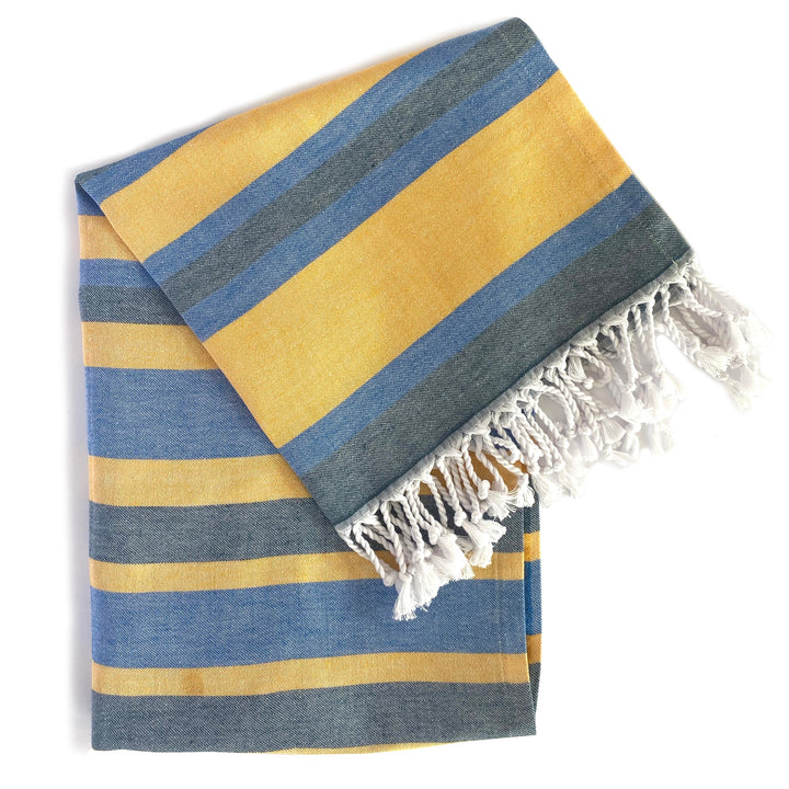 Samara Blue & Yellow Turkish Towel Hilana Upcycled Cotton