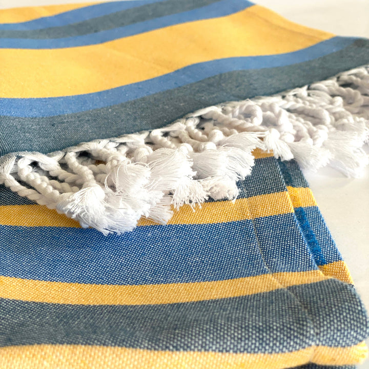 Samara Blue & Yellow Turkish Towel Hilana Upcycled Cotton