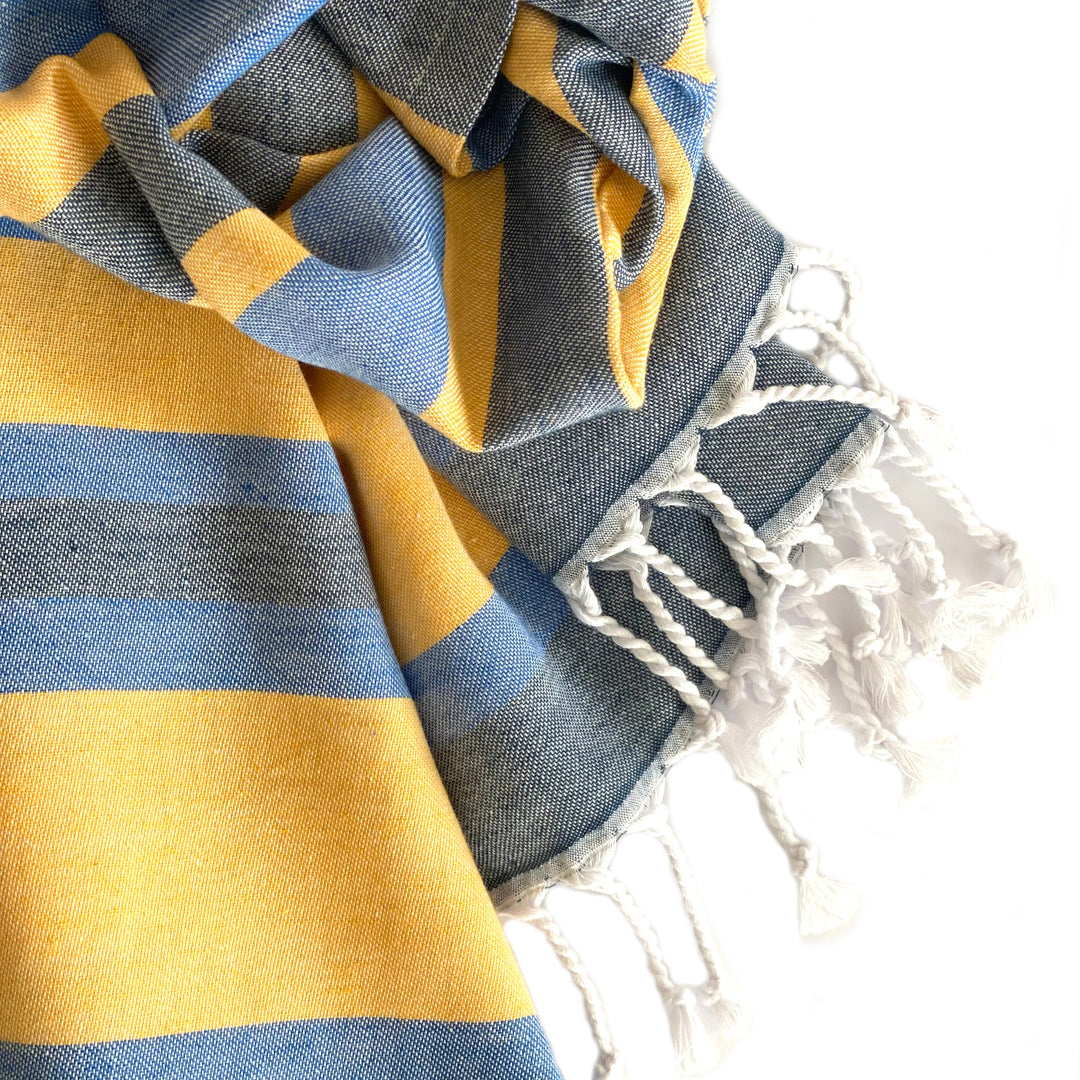 Samara Blue & Yellow Turkish Towel Hilana Upcycled Cotton