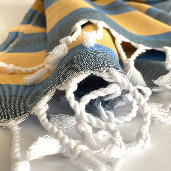 Samara Blue & Yellow Turkish Towel Hilana Upcycled Cotton