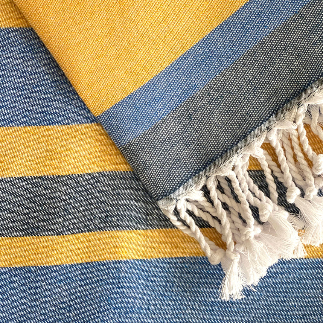 Samara Blue & Yellow Turkish Towel Hilana Upcycled Cotton