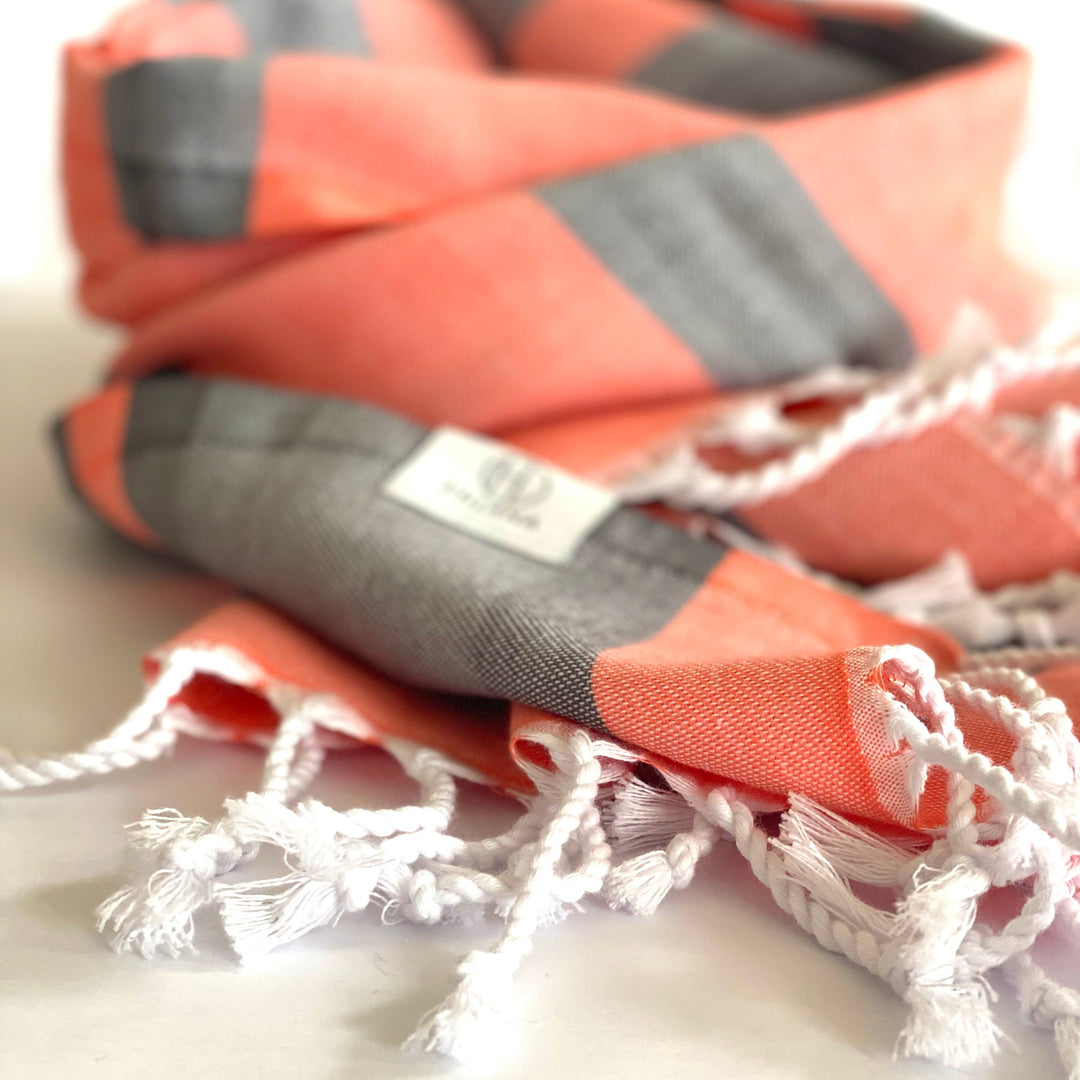 Samara Gray - Orange Turkish Towel Hilana Upcycled Cotton