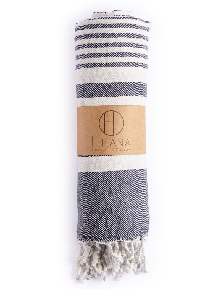 Fethiye Striped Blanket Throw - Blue Hilana Upcycled Cotton