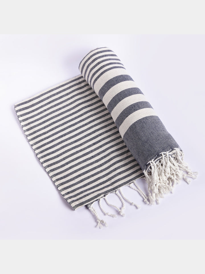 Fethiye Striped Blanket Throw - Blue Hilana Upcycled Cotton