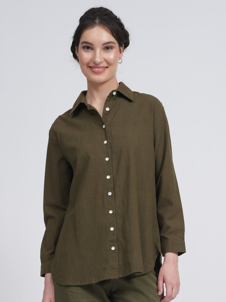 Linen Solid Button-Down Shirt Saltpetre