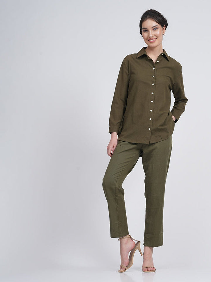 Linen Solid Button-Down Shirt Saltpetre