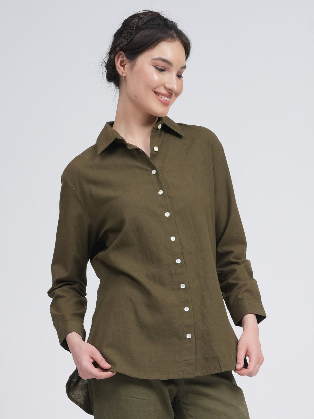 Linen Solid Button-Down Shirt Saltpetre