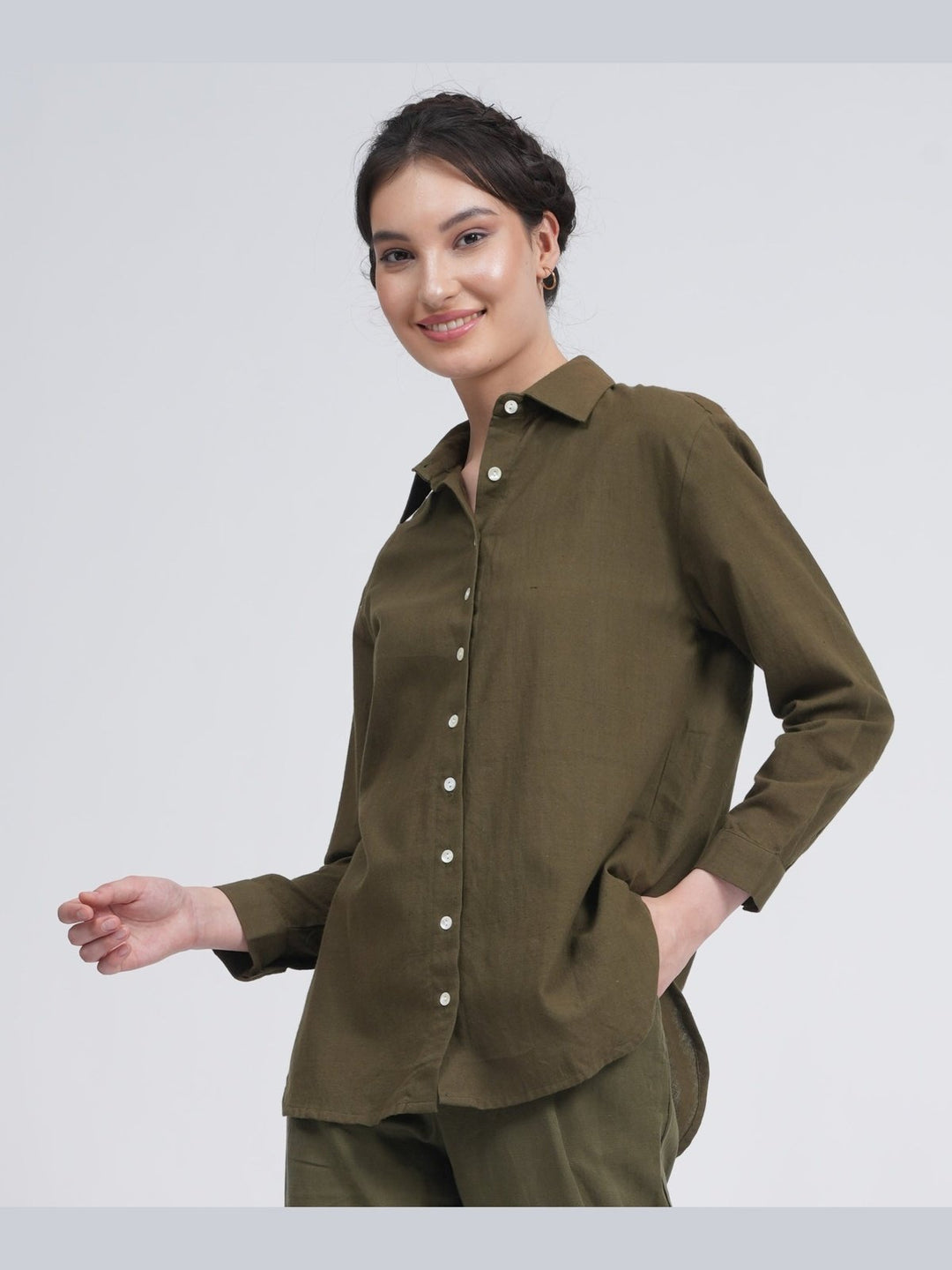 Linen Solid Button-Down Shirt Saltpetre