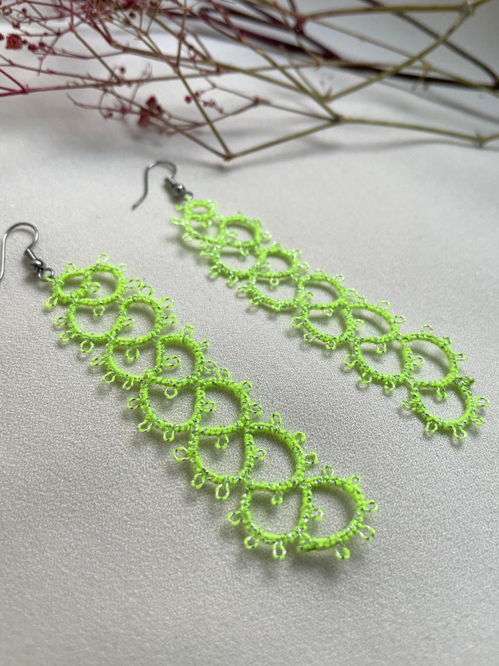 Fluorescent Lime Glow Earrings Knots to Node