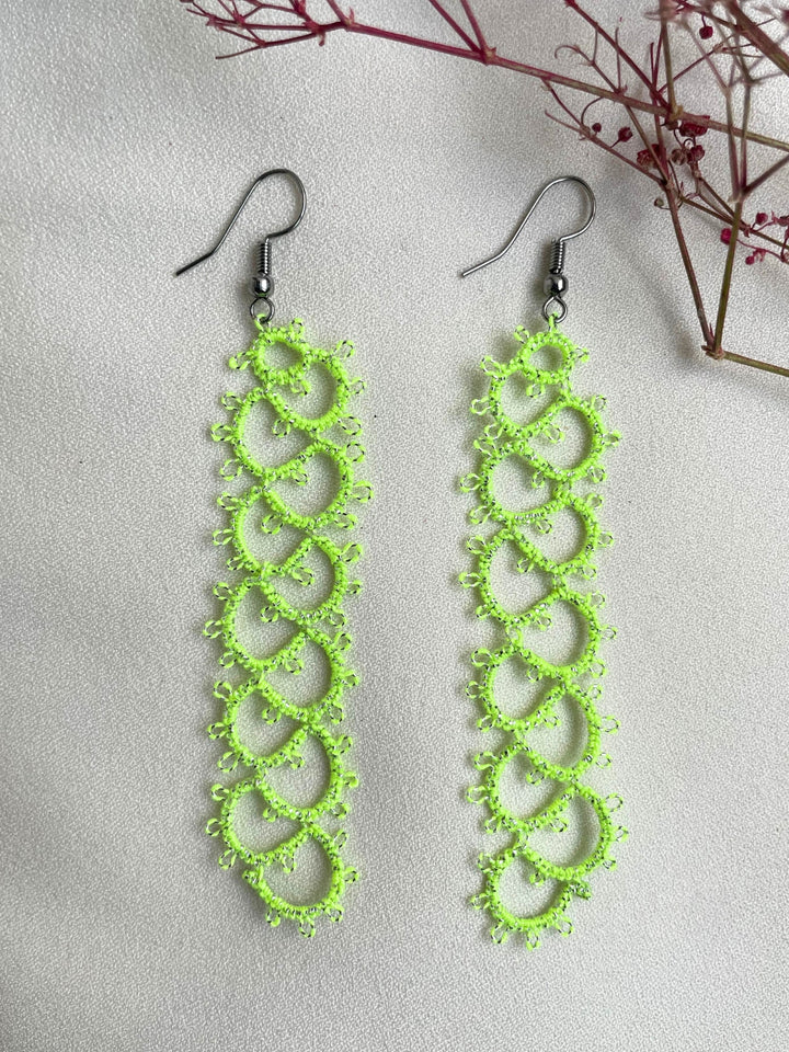 Fluorescent Lime Glow Earrings Knots to Node