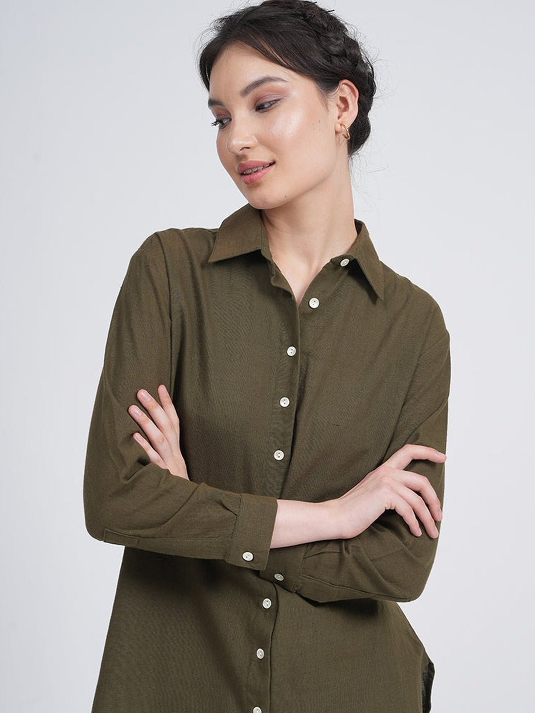 Linen Solid Button-Down Shirt Saltpetre