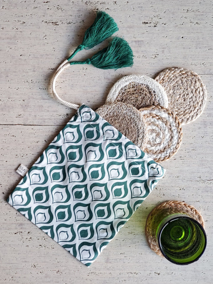 Natural Coaster Gift Set with Green pouch Korissa