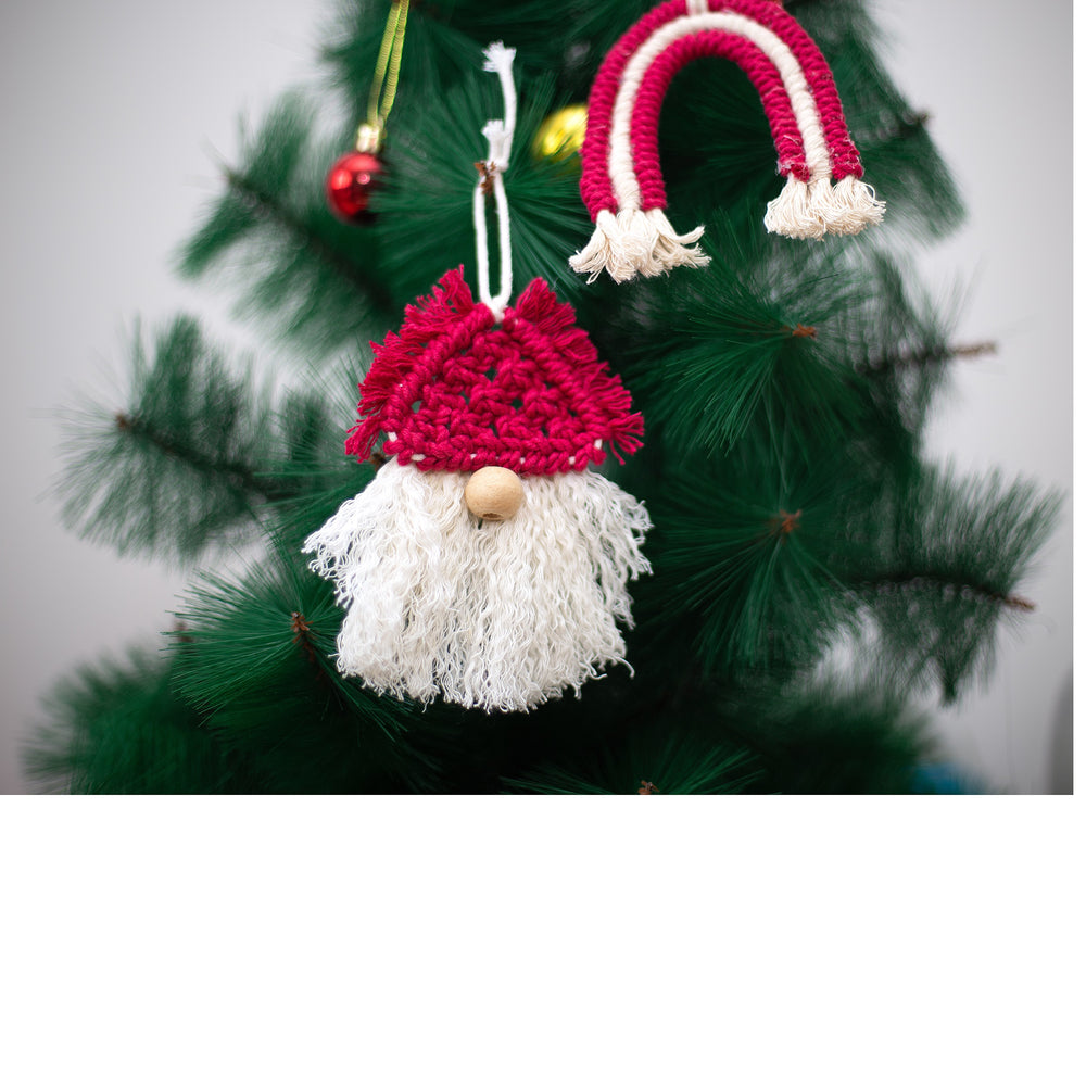 Macrame Christmas Ornaments Set of 3 in Red and White Combo Deco Talk