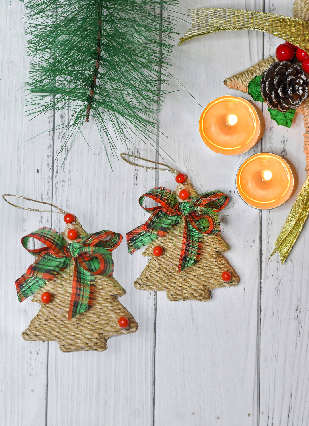 Banana Fibre Christmas Tree Ornament Set of 2 Deco Talk