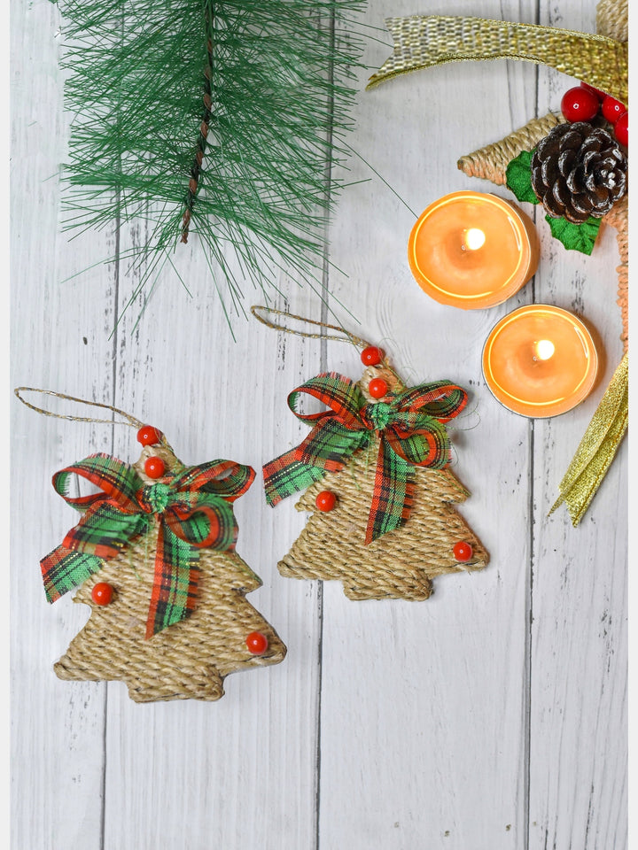 Banana Fibre Christmas Tree Ornament Set of 2 Deco Talk