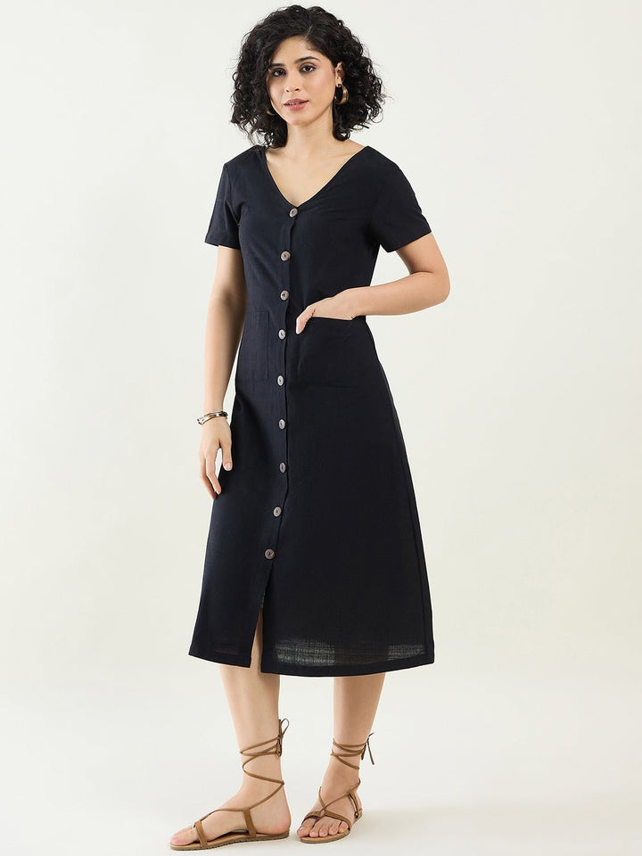 A- Line Button Down Midi Dress | Flourish Planet A- Line Button Down Midi Dress | Flourish Planet