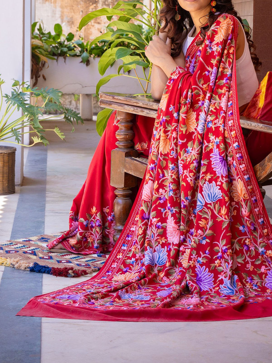 SareesAari Work Crepe Saree RedFor Sarees