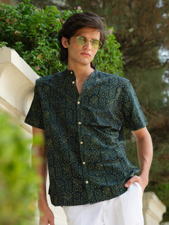 Shirts & T-shirtsAchhedya - Green Block Printed Shirt | Organic | SustainableVasudhaa VastrramFlourish Planet