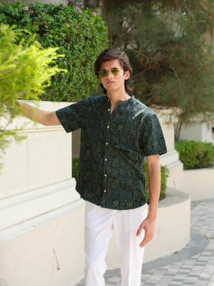 Shirts & T-shirtsAchhedya - Green Block Printed Shirt | Organic | SustainableVasudhaa VastrramFlourish Planet