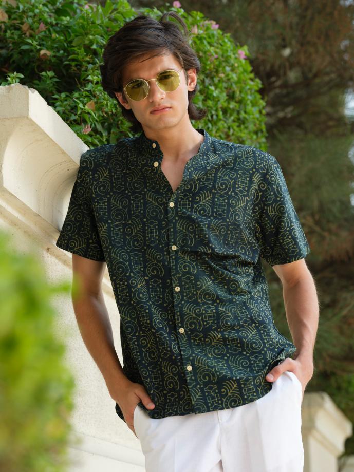 Shirts & T-shirtsAchhedya - Green Block Printed Shirt | Organic | SustainableVasudhaa VastrramFlourish Planet
