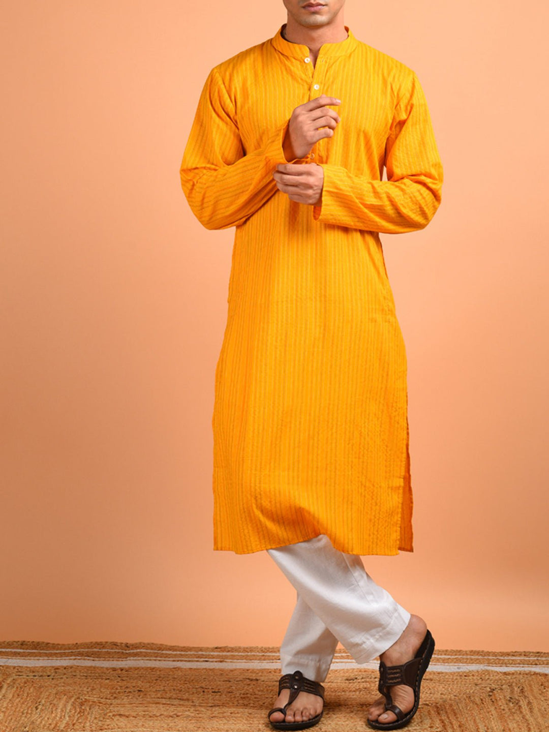 Shirts & T - shirtsAftab Kantha Weaved Men's Kurta Chrome YellowKalp