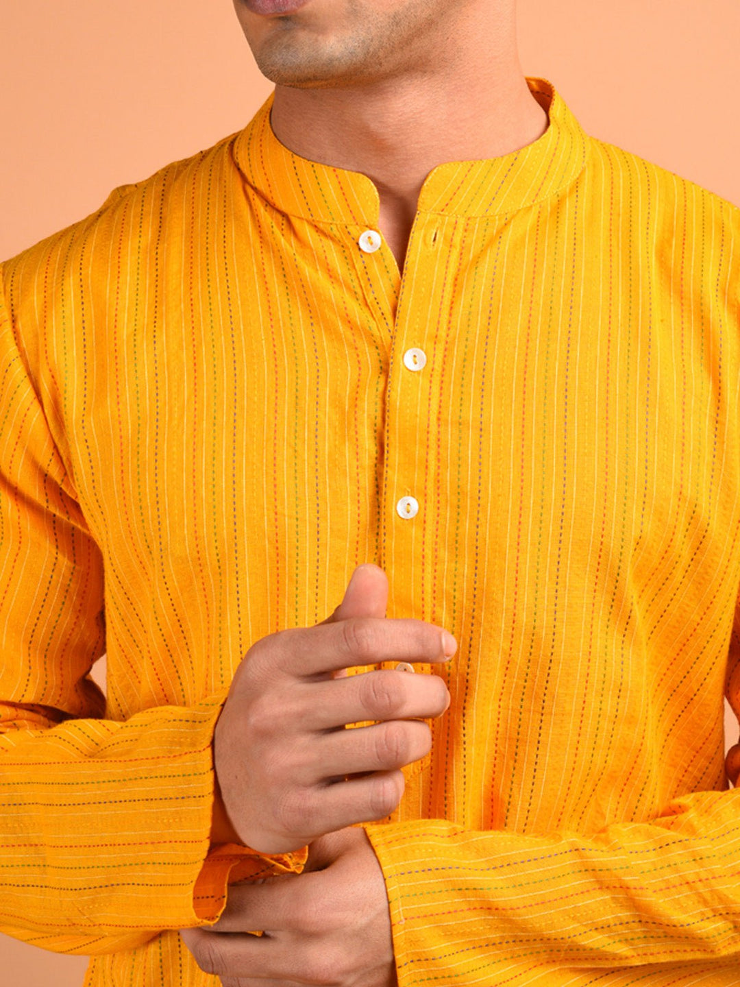 Shirts & T - shirtsAftab Kantha Weaved Men's Kurta Chrome YellowKalp