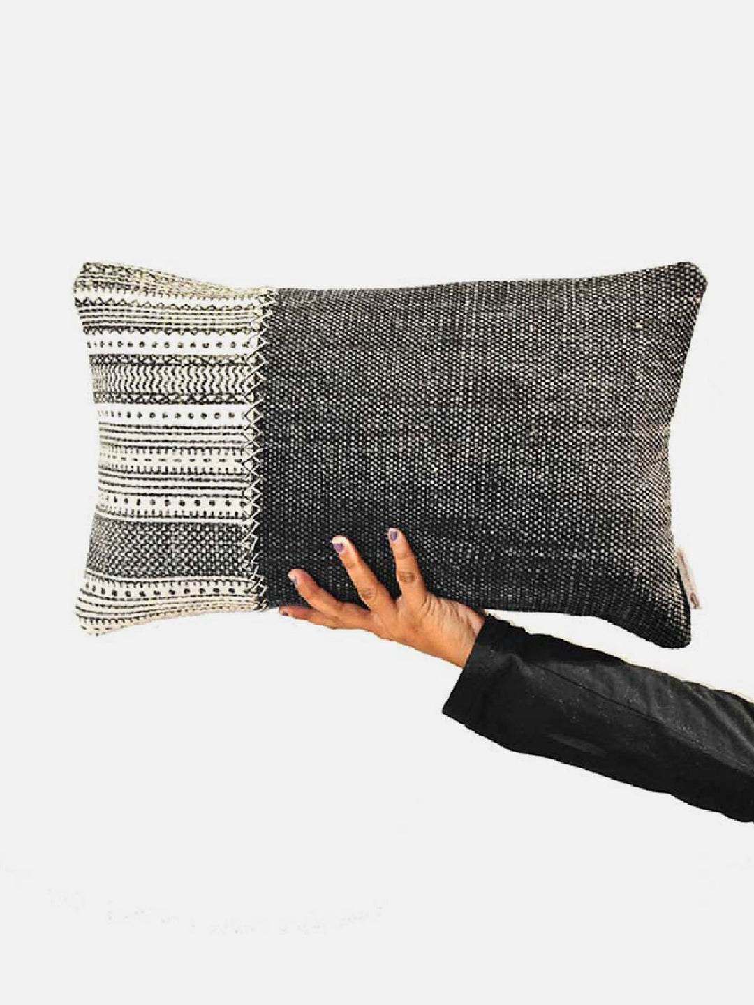 Bed and LivingAnkareeda Stonewash Embroidered Cushion Cover BlackThe Greige Warp