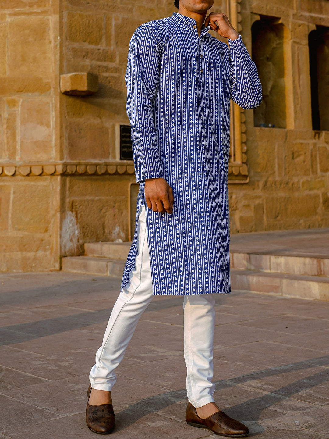 Shirts & T - shirtsArgyle Hand - Block Kurta BlueKalp