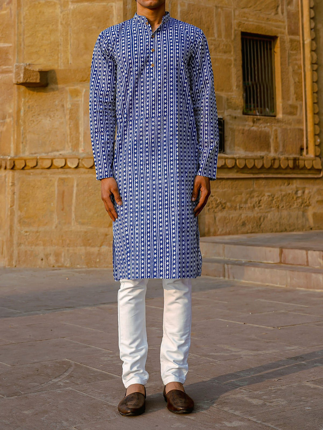 Shirts & T - shirtsArgyle Hand - Block Kurta BlueKalp