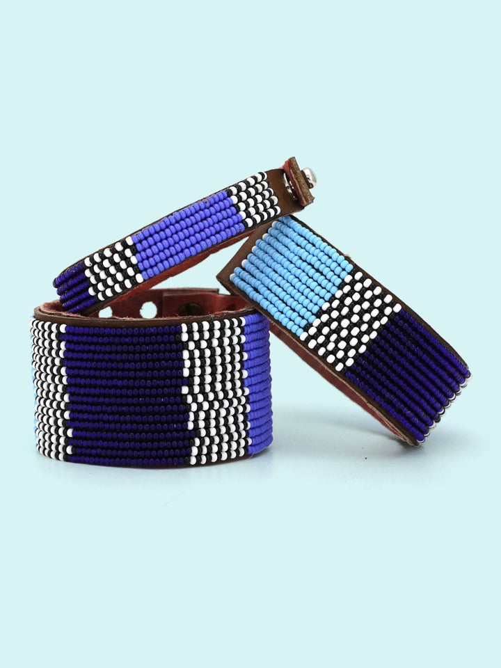 JewelryAtlas Blues Beaded Leather CuffSwahili Coast