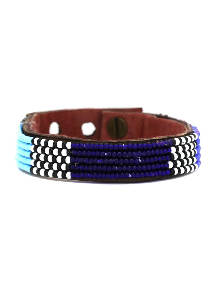 JewelryAtlas Blues Beaded Leather CuffSwahili Coast