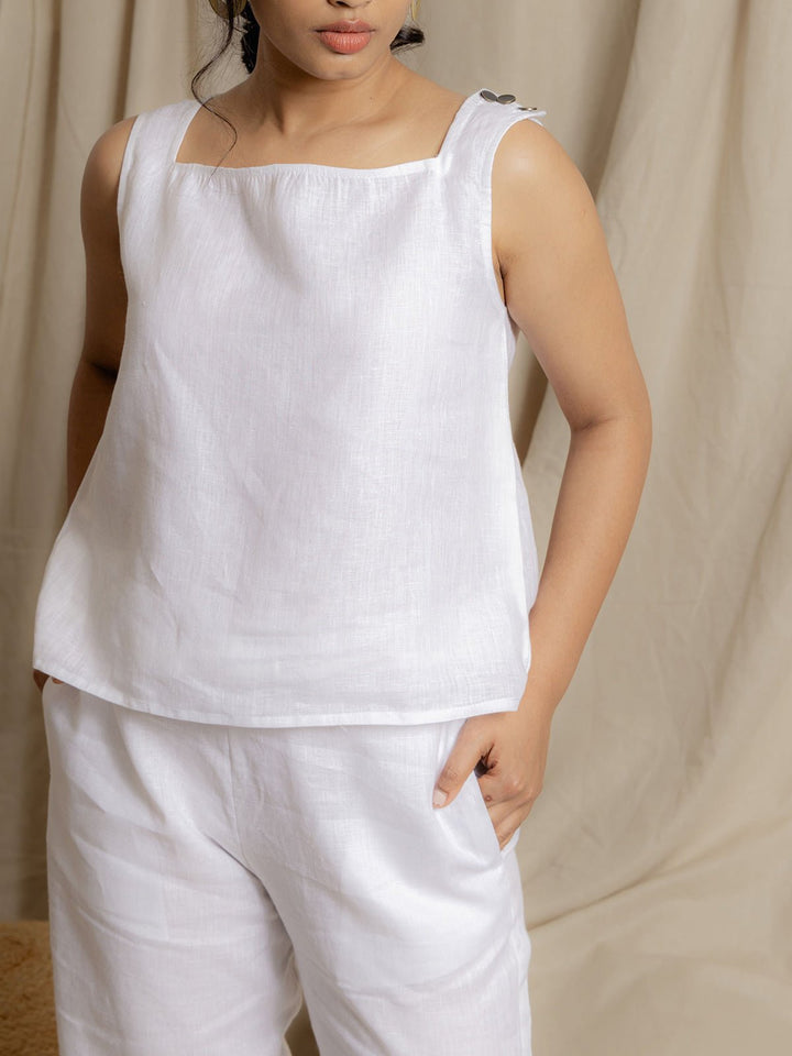 TopsAura Blanc 100% Linen Sleeveless Top WhiteStudio 242